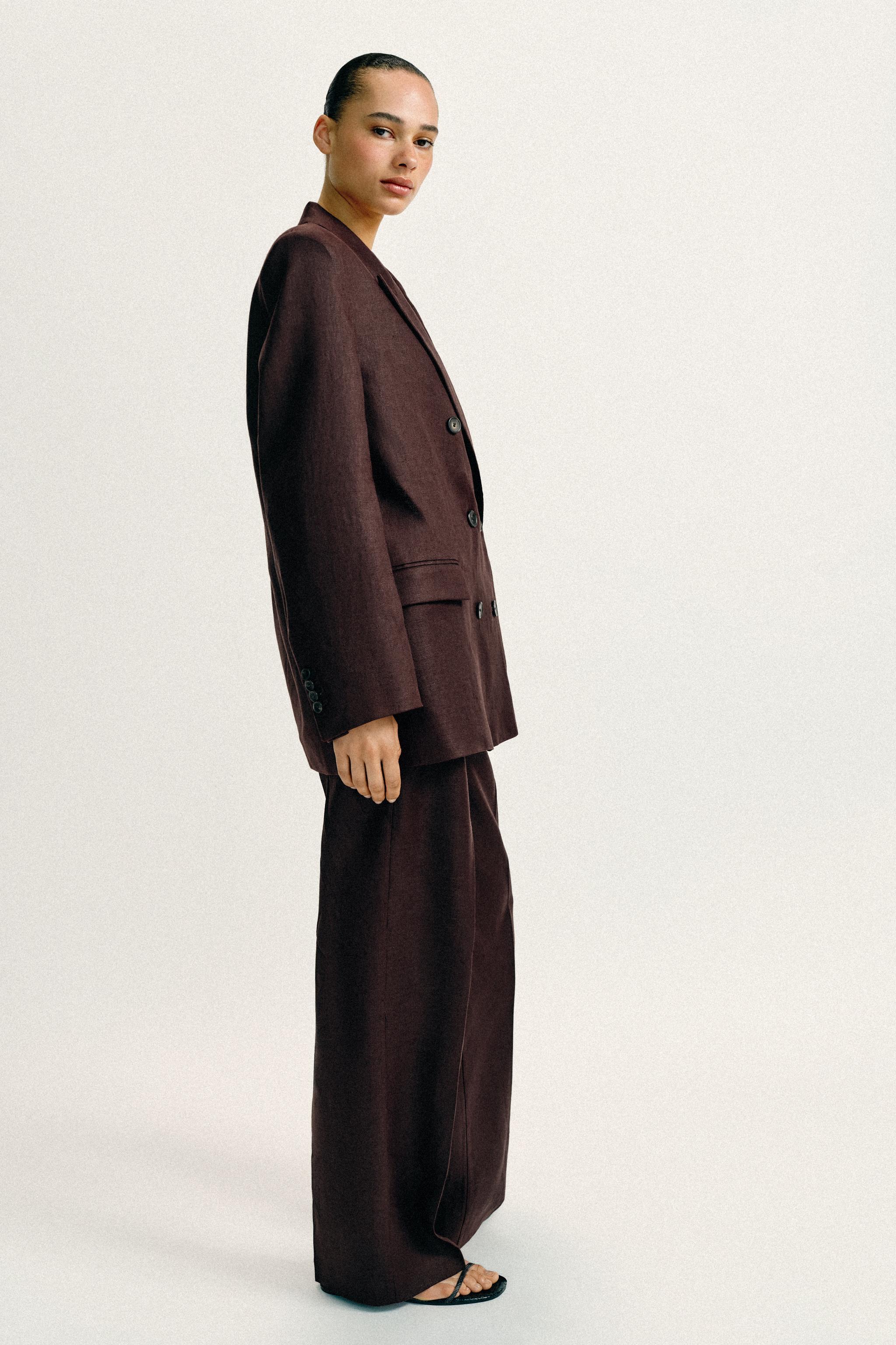 100% LINEN DOUBLE BREASTED BLAZER WITH SHOULDER PADS